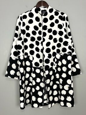 IC by Connie K Polka Dot Jacket Women’s Size M Open Front Pockets Black & White